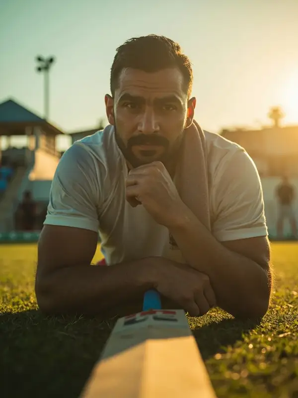 Indian cricket allrounder portrait at outdoor training session in sleeveless kit
